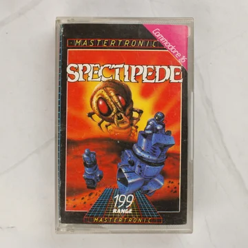 A Spectipede Commodore 16 játék kazettája az eredeti illusztrált tokban