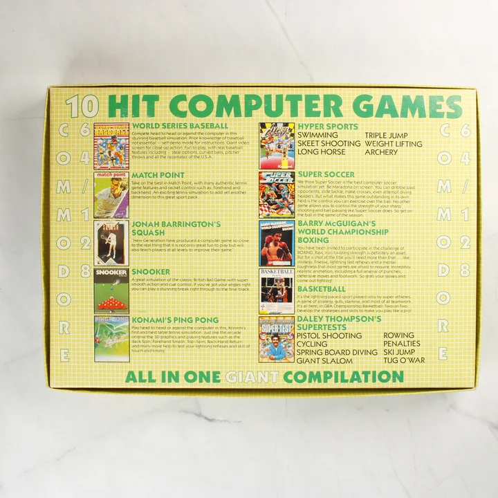 Game Set and Match doboz hátoldala a játékok listájával