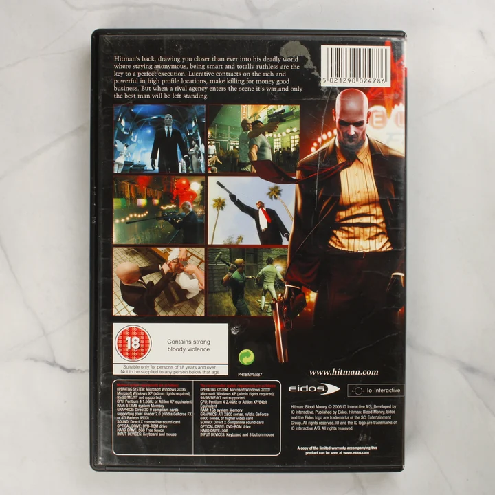 Hitman: Blood Money PC tok hátlap Hitman: Blood Money PC videójáték dobozának hátlapja