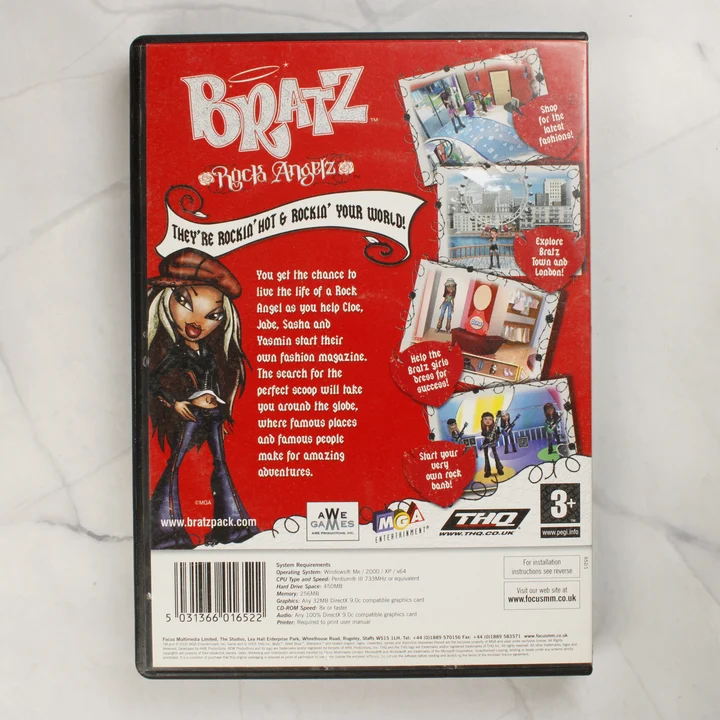 Bratz Rock Angelz PC videójáték tokjának hátlapja