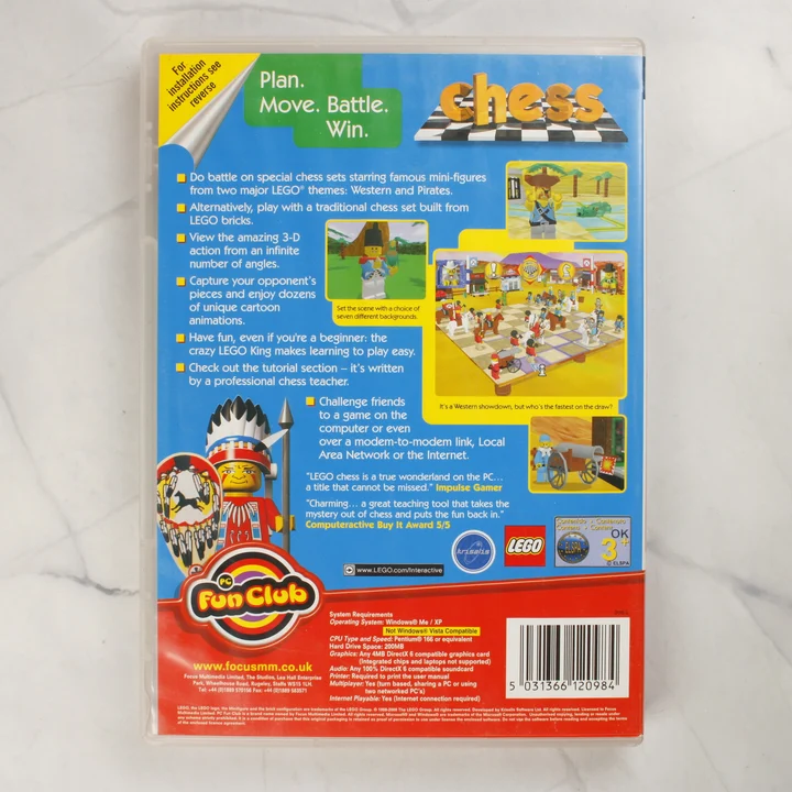 LEGO Chess PC videójáték hátsó borítója a leírással és vonalkóddal