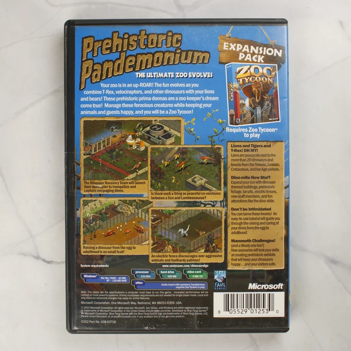 Zoo Tycoon Dinosaur Digs tok hátlap Zoo Tycoon Dinosaur Digs PC videójáték kiegészítő tok hátlapja rendszerkövetelményekkel