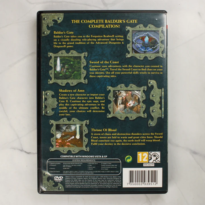 Baldur's Gate 4 in 1 Boxset hátoldal Baldur's Gate 4 in 1 Boxset PC videójáték tokjának hátoldala a vonalkóddal