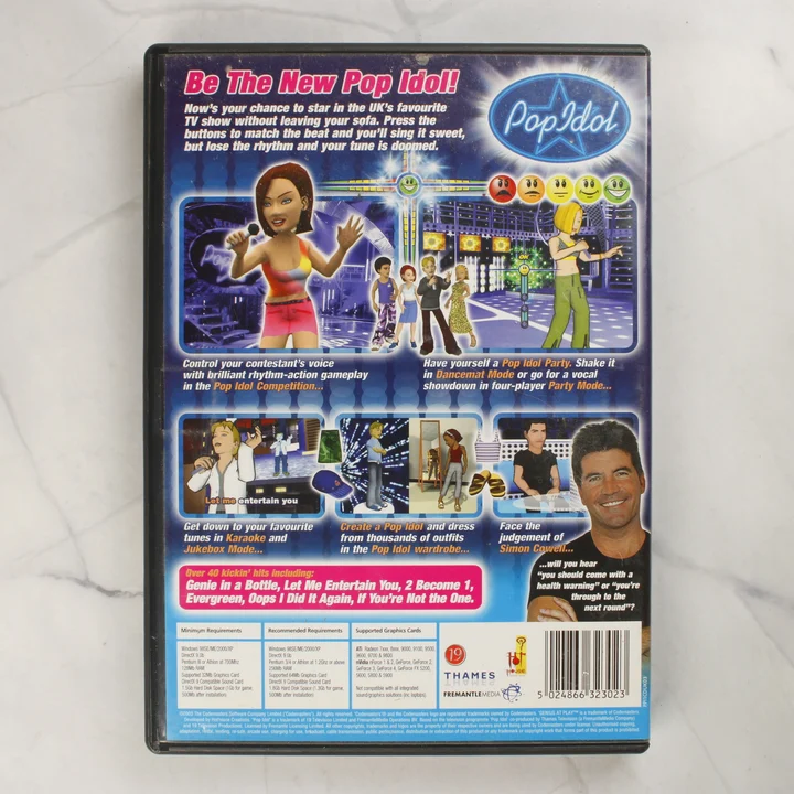 Pop Idol Official Video Game PC-játék hátlapja Pop Idol Official Video Game PC CD-ROM tok hátsó borítója