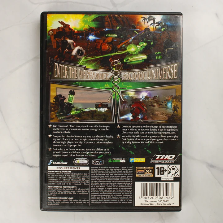 Warhammer 40,000: Dawn of War - Dark Crusade PC videójáték DVD-tokjának hátoldala