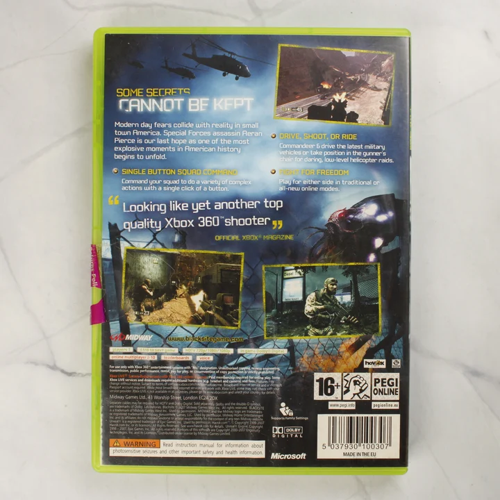 BlackSite Xbox 360 videójáték dobozának hátoldala
