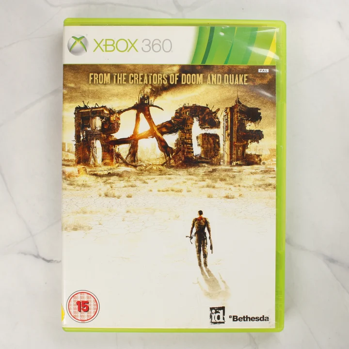 Rage Xbox 360 játék előlapja Rage Xbox 360 videójáték doboza elölről