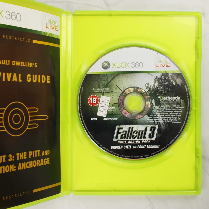 Fallout 3 Game Add-On Pack Xbox 360 tok kinyitva, lemezzel és kézikönyvvel
