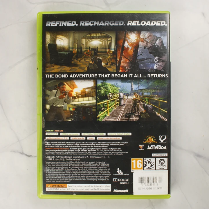 GoldenEye 007: Reloaded Xbox 360 hátlap GoldenEye 007: Reloaded Xbox 360 videójáték tokja hátulról