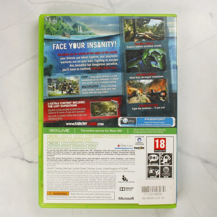 Far Cry 3 The Lost Expeditions Edition Xbox 360 videójáték hátoldali borítója