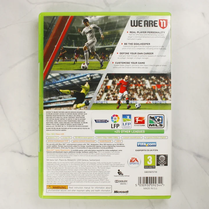 FIFA 11 Xbox 360 videójáték tokjának hátoldala