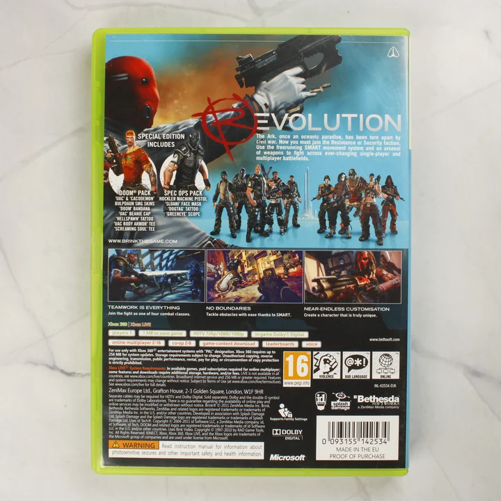 Brink Special Edition Xbox 360 videójáték tokja hátulról