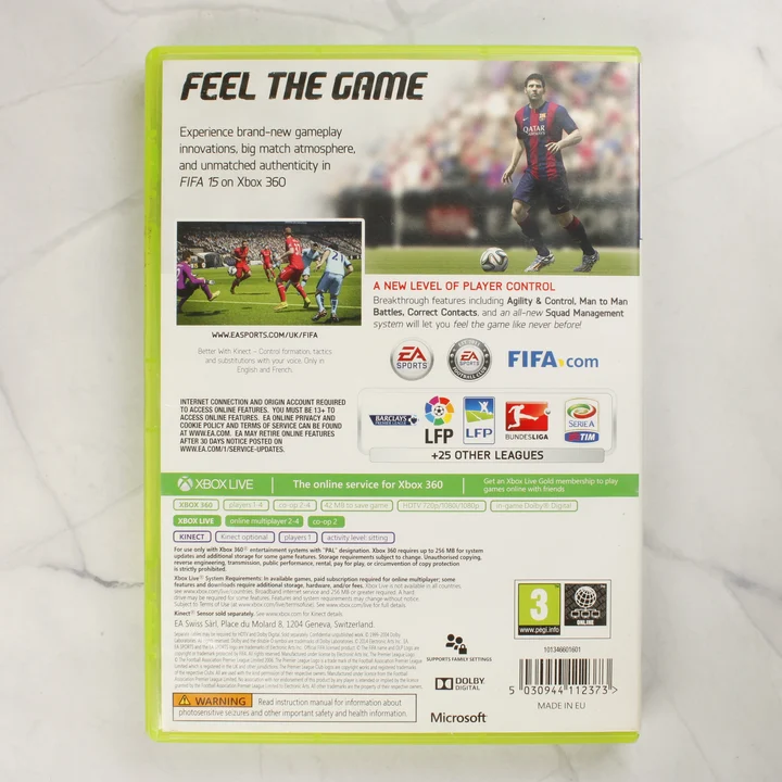 FIFA 15 Xbox 360 videójáték tokjának hátoldala
