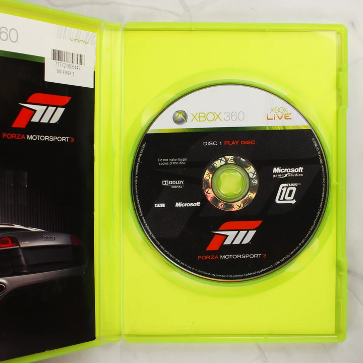 Forza Motorsport 3 Xbox 360 játék nyitott tokja a lemezzel