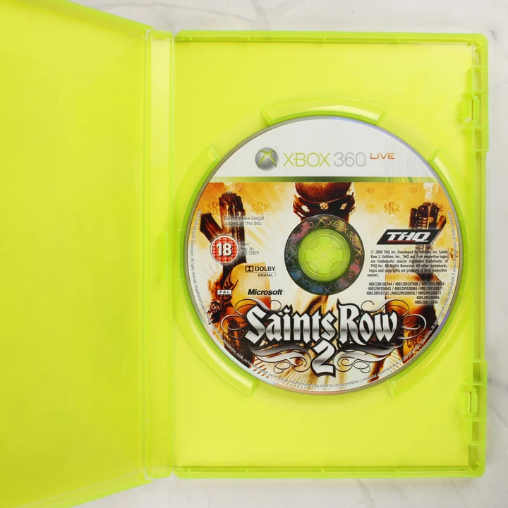 Saints Row 2 Xbox 360 nyitott tok lemezzel Nyitott zöld Xbox 360 műanyag tok a Saints Row 2 játéklemezzel