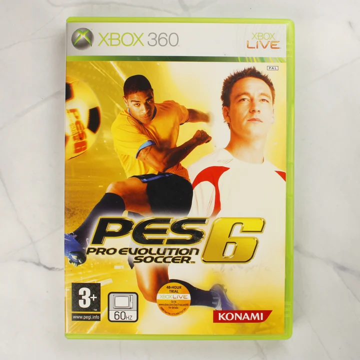 PES 6 Pro Evolution Soccer videójáték zöld Xbox 360 tokban elölről