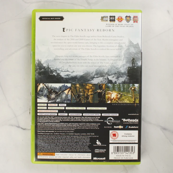 The Elder Scrolls V Skyrim Xbox 360 videójáték tokja hátulról