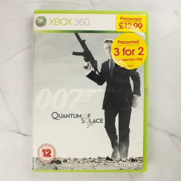 007 Quantum of Solace Xbox 360 videójáték előlapi borítója a műanyag tokban