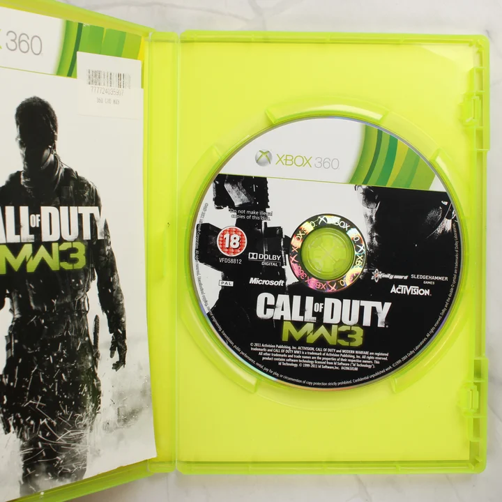 Call of Duty Modern Warfare 3 Xbox 360 nyitott tok a lemezzel és a füzettel