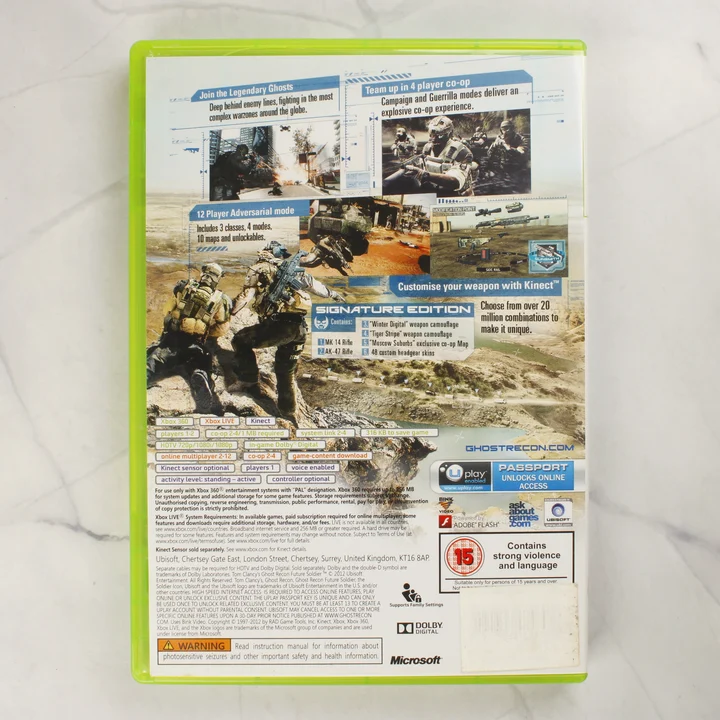 Tom Clancy's Ghost Recon Future Soldier Xbox 360 hátlap Tom Clancy's Ghost Recon Future Soldier Signature Edition Xbox 360 videójáték tokja hátulról