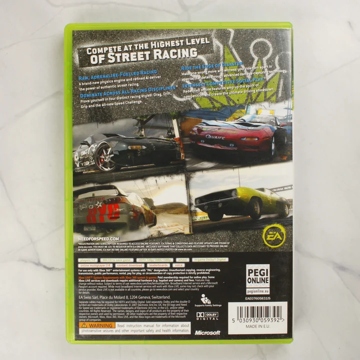 Need for Speed ProStreet Xbox 360 videójáték tokja hátulról
