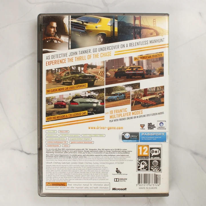 Driver: San Francisco Xbox 360 videójáték tokjának hátlapja