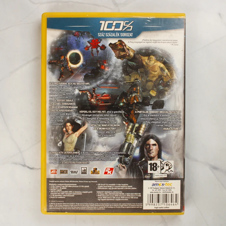 Prey PC videójáték DVD-tokjának hátoldala a rendszerkövetelményekkel