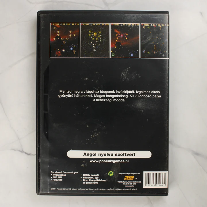 Alien Bugs PC CD-ROM videójáték hátsó borítója leírással és vonalkóddal