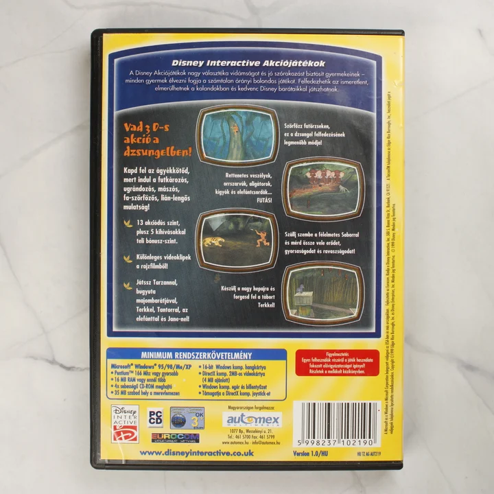 Disney Tarzan Akciójáték PC-CD tok hátlapja a gépigénnyel