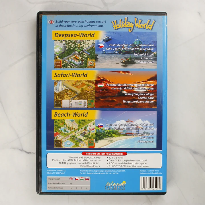 Holiday World PC játék hátlap Holiday World PC CD-ROM videójáték tokjának hátlapja rendszerkövetelményekkel