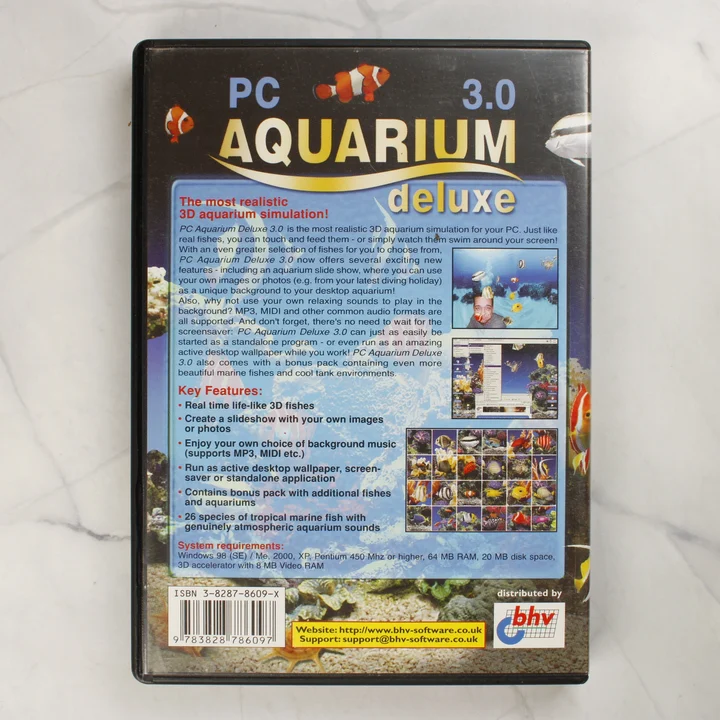 PC Aquarium Deluxe 3.0 tok hátlap PC Aquarium Deluxe 3.0 szoftver műanyag tokjának hátlapja vonalkóddal