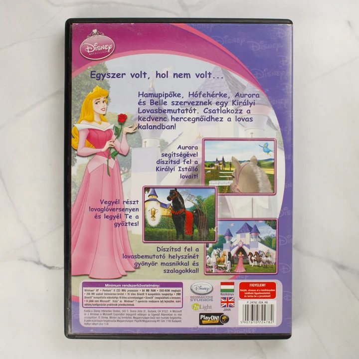 Disney Hercegnök Királyi Lóbemutató PC játék hátlap Disney Hercegnők Királyi Lóbemutató PC-s videójáték műanyag tokjának hátlapja