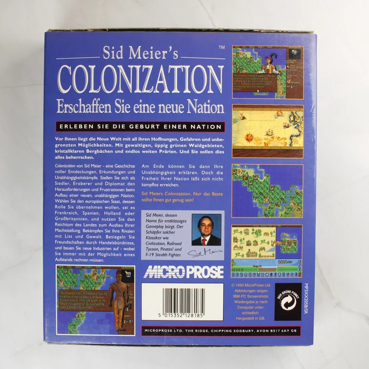 Sid Meier's Colonization PC játék dobozának hátoldala
