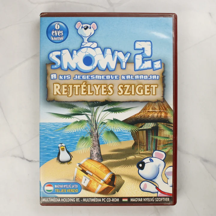 Snowy 2. Rejtélyes sziget PC játék előlapja Snowy 2. A kis jegesmedve kalandjai: Rejtélyes sziget PC CD-ROM videójáték tokjának előlapja