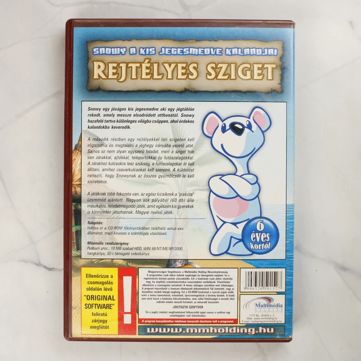Snowy 2. Rejtélyes sziget PC játék hátlapja Snowy 2. A kis jegesmedve kalandjai: Rejtélyes sziget PC játék tokjának hátlapja a rendszerkövetelményekkel