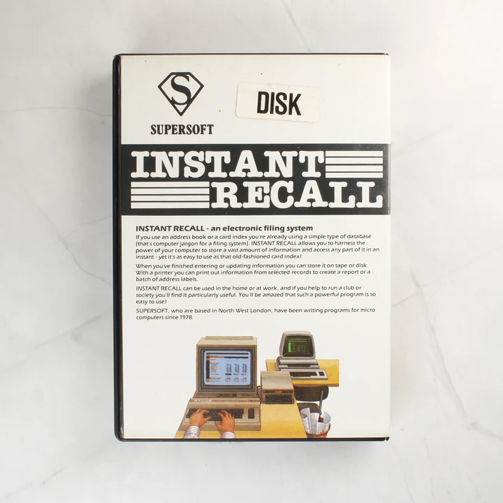 Instant Recall szoftver hátoldal Az Instant Recall szoftver dobozának hátoldala a leírással