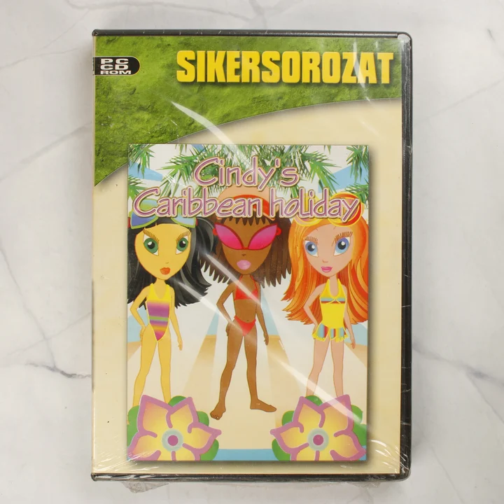 Cindy's Caribbean Holiday PC videójáték előlapja Cindy's Caribbean Holiday PC CD-ROM videójáték bontatlan DVD-tokos kiadás előlapja
