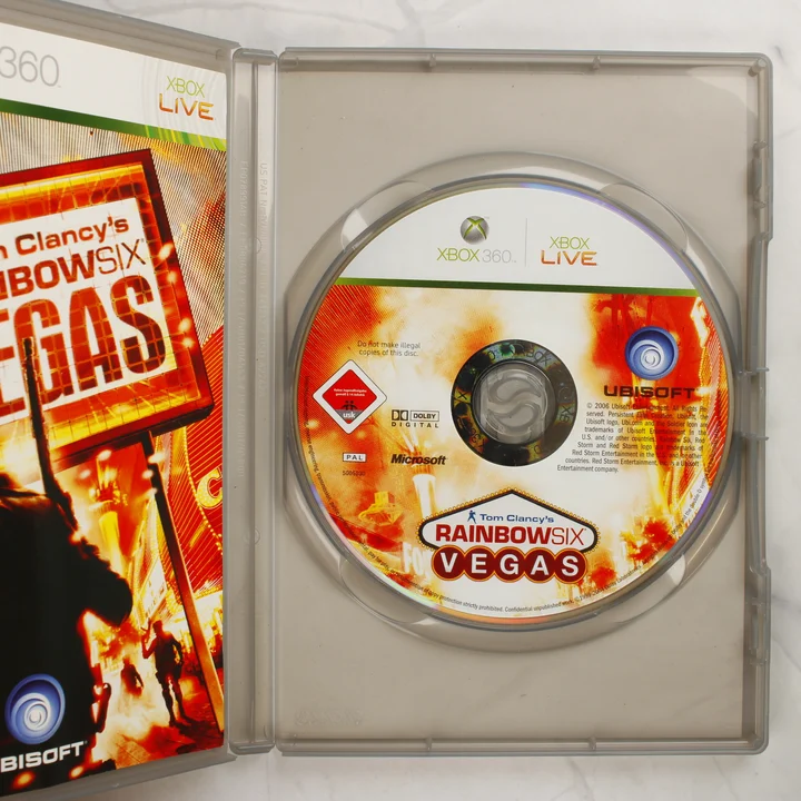 Tom Clancy's Rainbow Six Vegas Xbox 360 nyitott tok a lemezzel Nyitott Xbox 360 tok a Rainbow Six Vegas játéklemezzel és a kézikönyvvel
