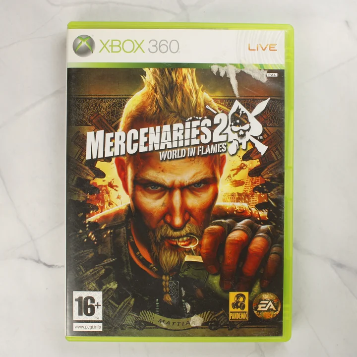 Mercenaries 2: World in Flames Xbox 360 előlap Mercenaries 2: World in Flames Xbox 360 videójáték tokjának előlapja