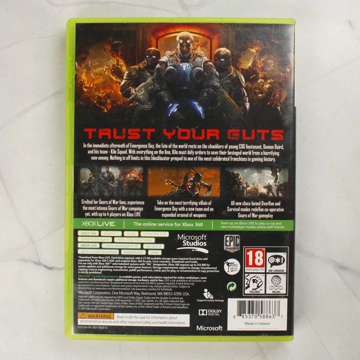 Gears of War Judgment Xbox 360 tok hátlap Gears of War Judgment videójáték Xbox 360 tokjának hátoldala vonalkóddal