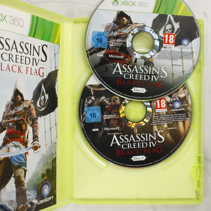 assassins-creed-iv-black-flag-xbox-360-lemezek Assassin's Creed IV Black Flag Xbox 360 nyitott tok a két játéklemezzel