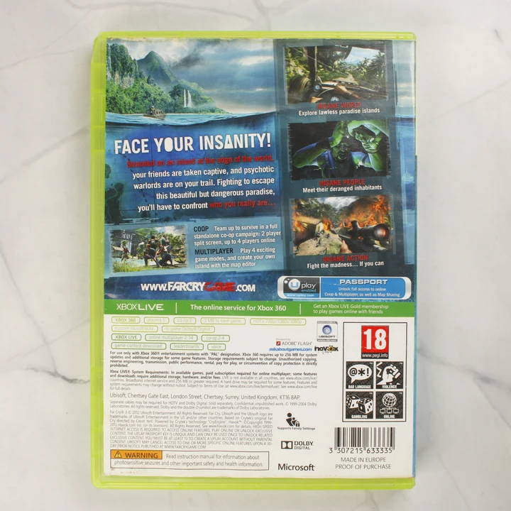 Far Cry 3 Xbox 360 videójáték tokja hátulról