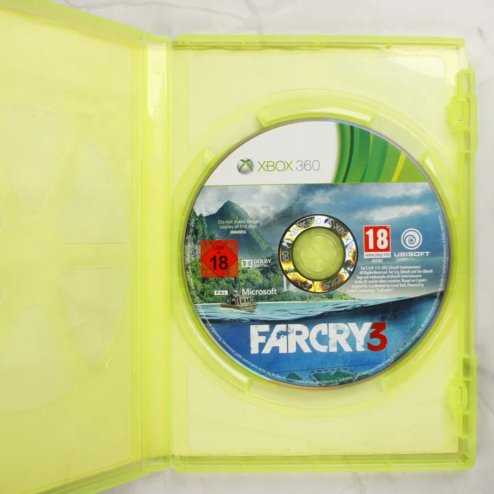 Far Cry 3 Xbox 360 játéklemez a nyitott tokban