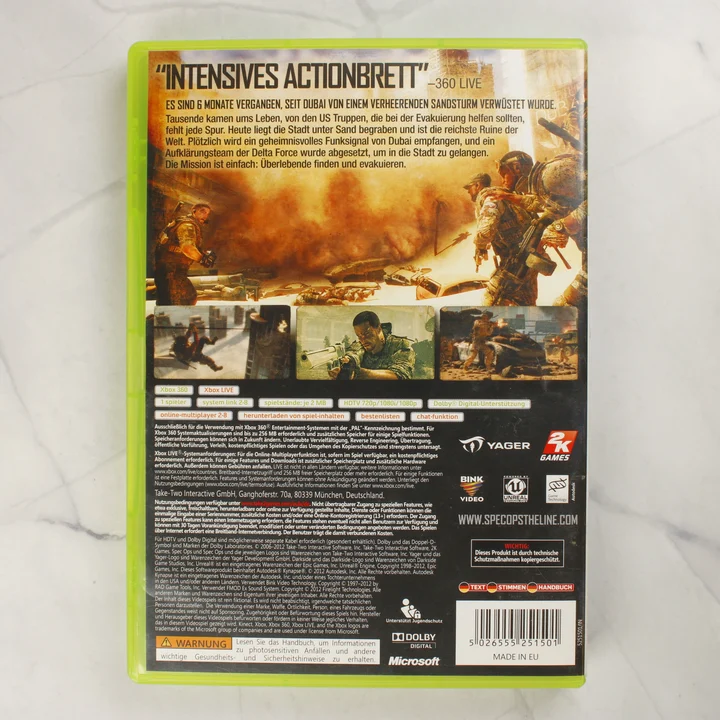 Spec Ops: The Line Xbox 360 videójáték tokjának hátlapja