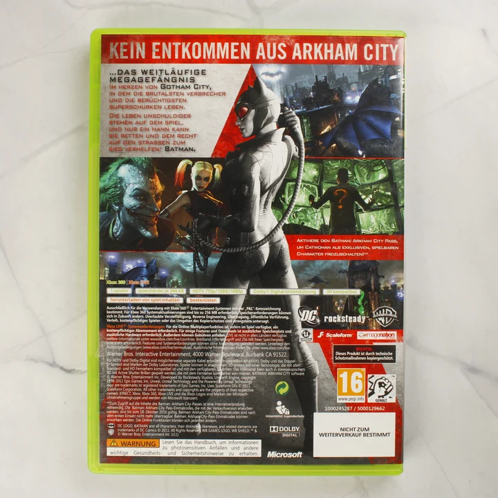 Batman Arkham City Xbox 360 hátlap Batman Arkham City Xbox 360 videójáték dobozának hátlapja