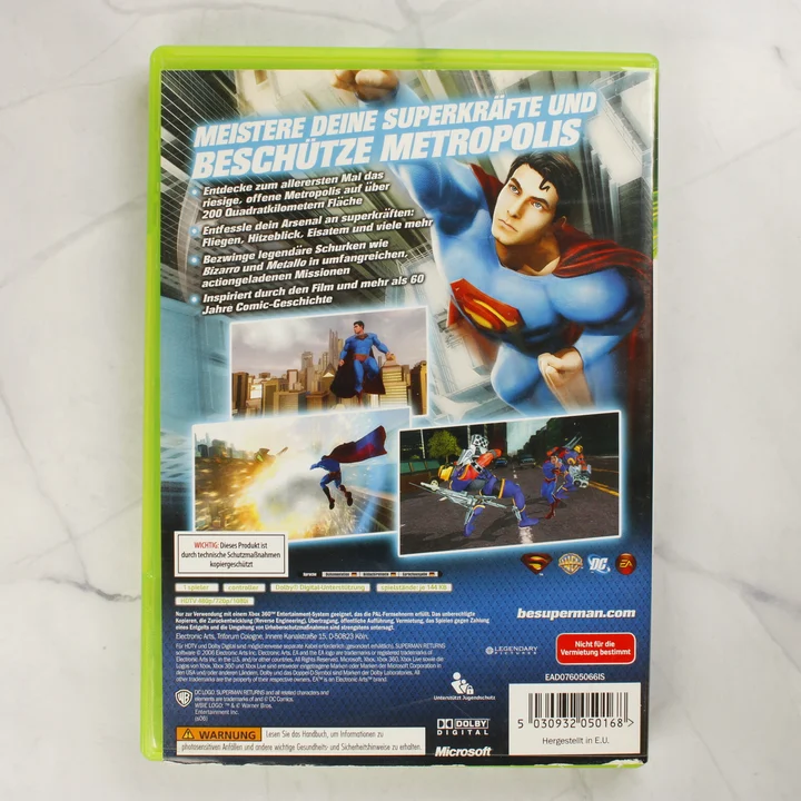 Superman Returns Xbox 360 hátoldal Superman Returns Xbox 360 videójáték tokjának hátoldala