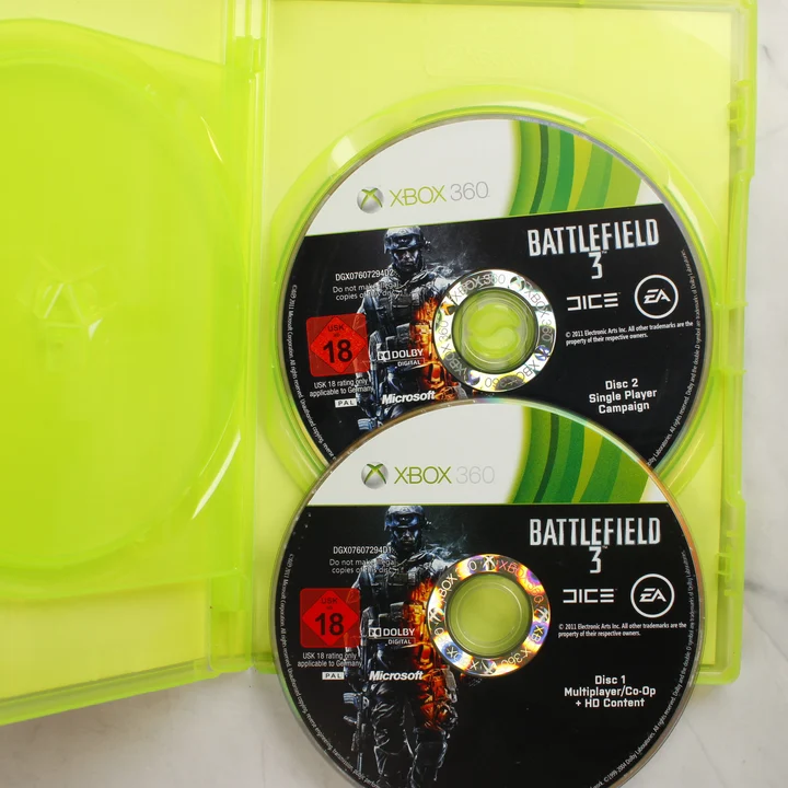 Battlefield 3 Premium Edition Xbox 360 nyitott tok lemezekkel Nyitott Xbox 360 tok a két Battlefield 3 lemezzel