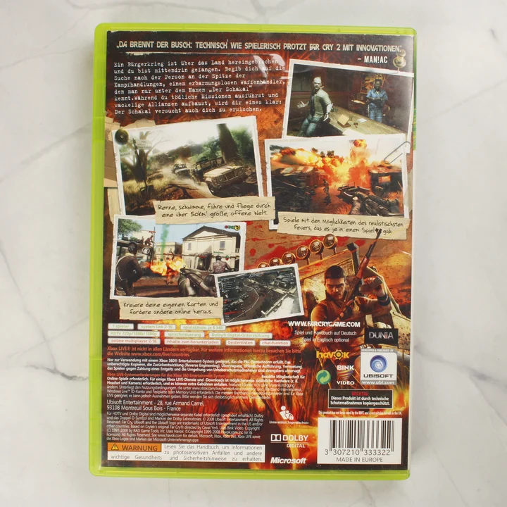 Far Cry 2 Xbox 360 hátlap Far Cry 2 Xbox 360 videójáték dobozának hátlapja