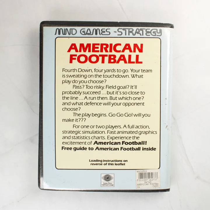 American Football C64 hátoldal American Football Commodore 64 játék tokja hátulról