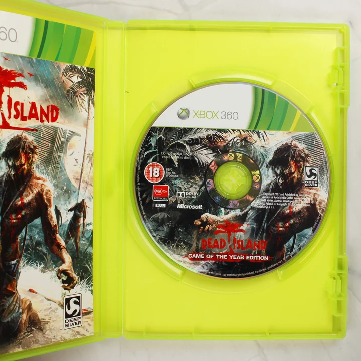 Dead Island Game of the Year Edition Xbox 360 tok belső és lemez Nyitott Xbox 360 tok a Dead Island játéklemezzel